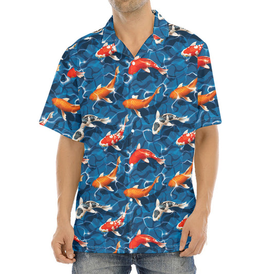 Koi Fish Pattern Print Aloha Shirt