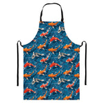 Koi Fish Pattern Print Bib Apron With Pocket