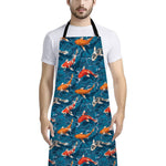 Koi Fish Pattern Print Bib Apron With Pocket