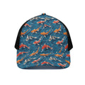 Koi Fish Pattern Print Black Mesh Trucker Hat