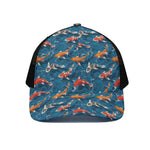 Koi Fish Pattern Print Black Mesh Trucker Cap