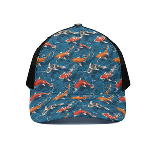 Koi Fish Pattern Print Black Mesh Trucker Cap