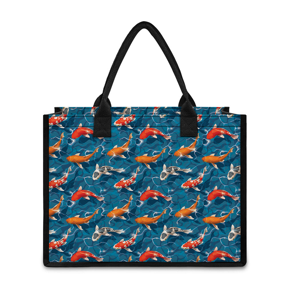 Koi Fish Pattern Print Canvas Tote Bag