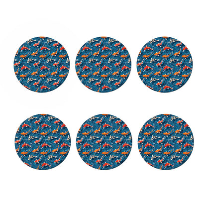 Koi Fish Pattern Print Coaster Set