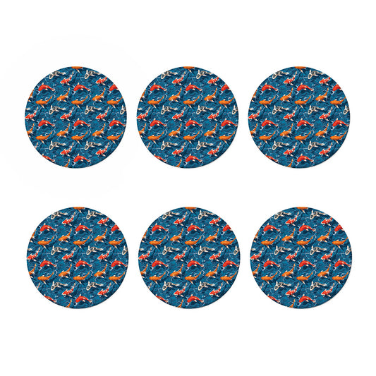 Koi Fish Pattern Print Coaster Set