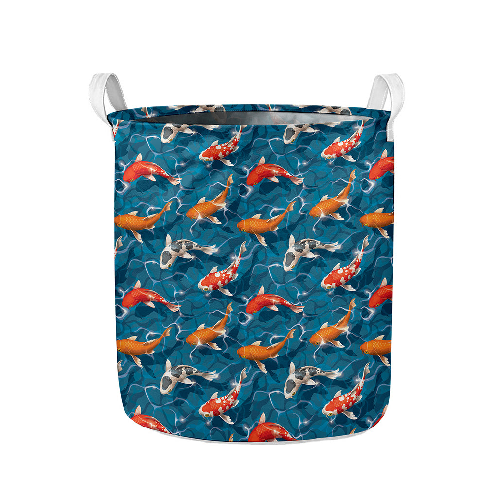 Koi Fish Pattern Print Collapsible Laundry Basket