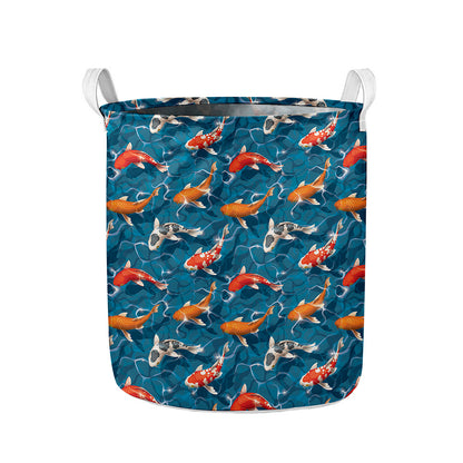 Koi Fish Pattern Print Collapsible Laundry Basket