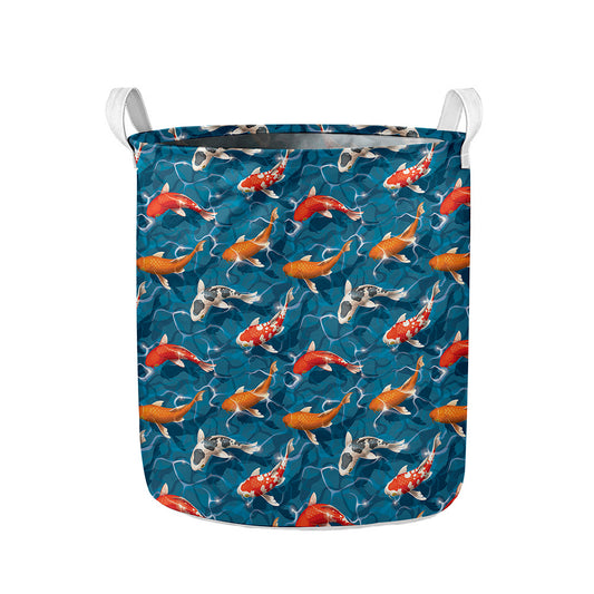 Koi Fish Pattern Print Collapsible Laundry Basket