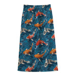 Koi Fish Pattern Print Cotton Front Slit Maxi Skirt