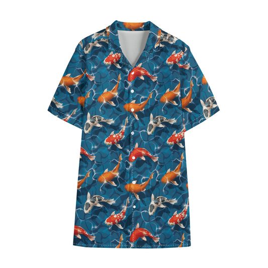 Koi Fish Pattern Print Cotton Hawaiian Shirt