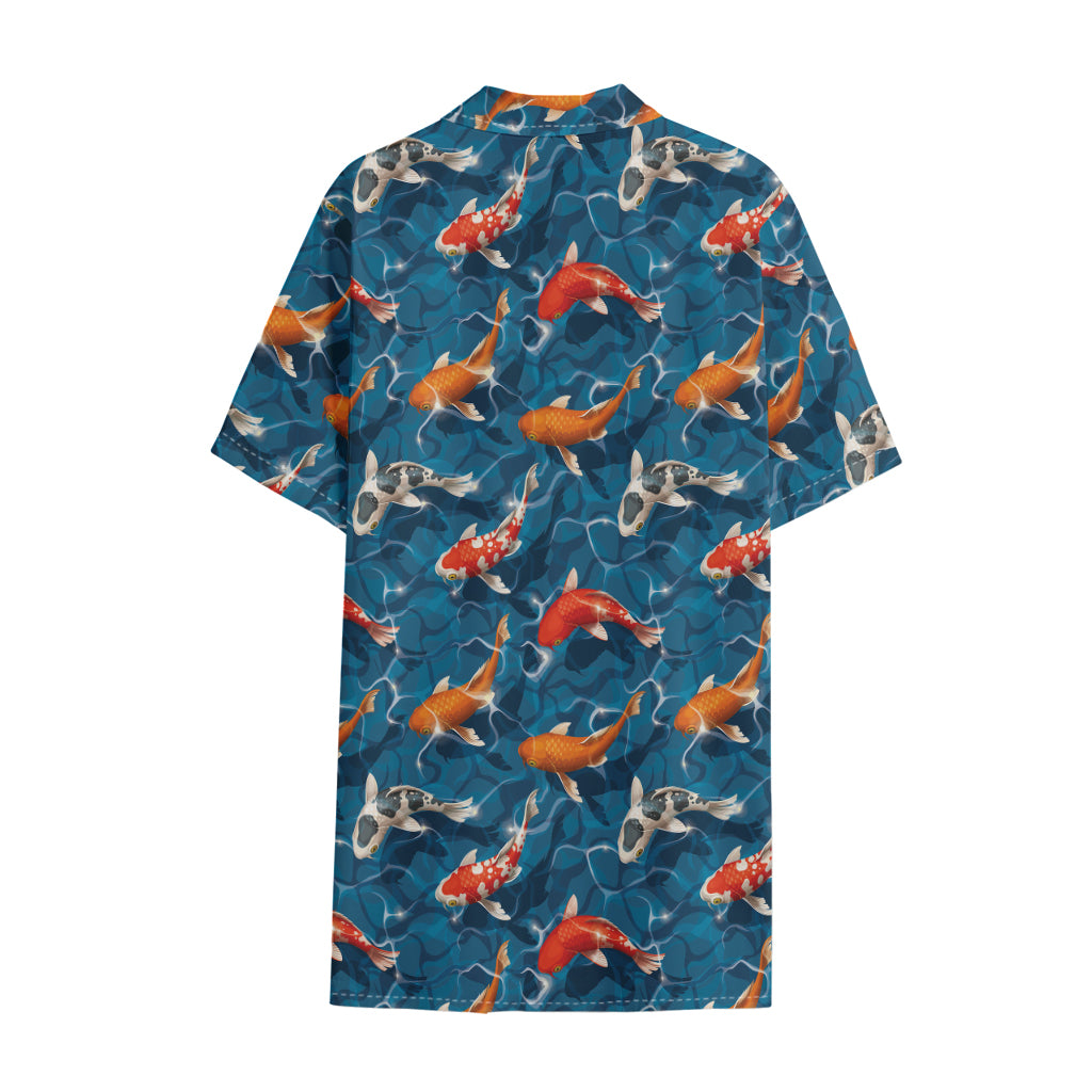 Koi Fish Pattern Print Cotton Hawaiian Shirt