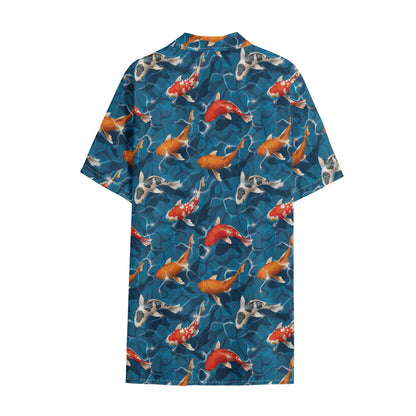 Koi Fish Pattern Print Cotton Hawaiian Shirt