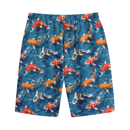 Koi Fish Pattern Print Cotton Shorts