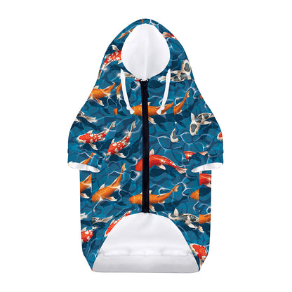 Koi Fish Pattern Print Dog Zip Up Hoodie