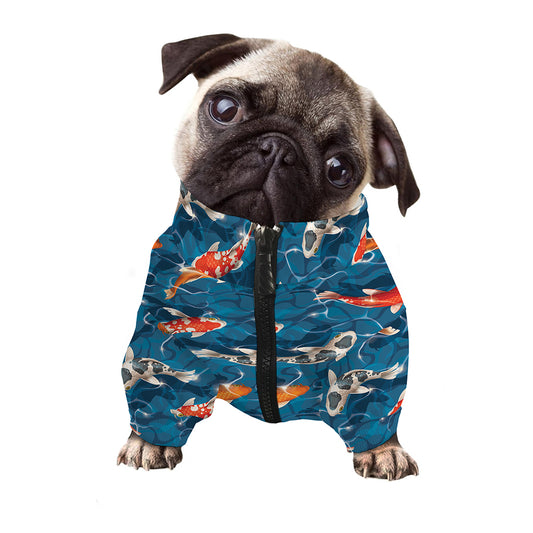 Koi Fish Pattern Print Dog Zip Up Jacket