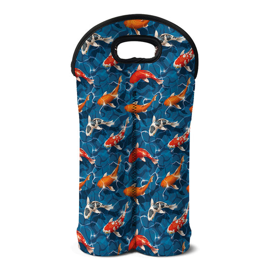 Koi Fish Pattern Print Double Neoprene Wine Tote