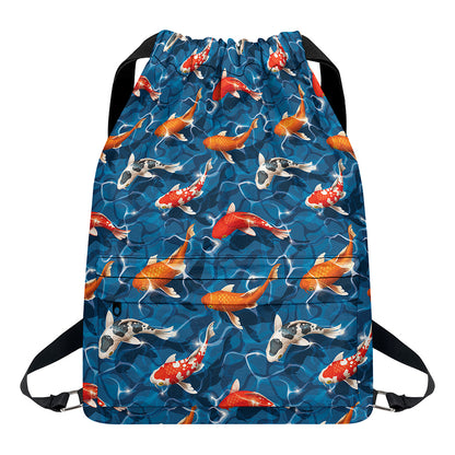 Koi Fish Pattern Print Drawstring Backpack