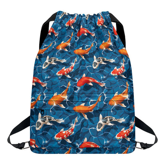 Koi Fish Pattern Print Drawstring Backpack