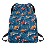 Koi Fish Pattern Print Drawstring Backpack
