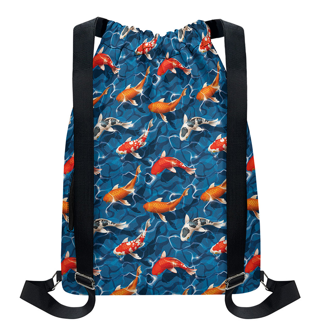 Koi Fish Pattern Print Drawstring Backpack