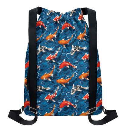 Koi Fish Pattern Print Drawstring Backpack