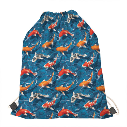 Koi Fish Pattern Print Drawstring Bag