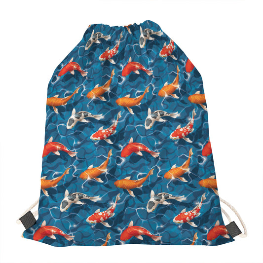 Koi Fish Pattern Print Drawstring Bag