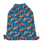 Koi Fish Pattern Print Drawstring Bag
