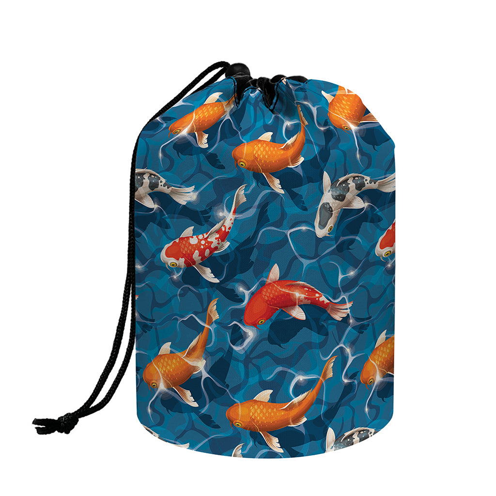 Koi Fish Pattern Print Drawstring Makeup Bag