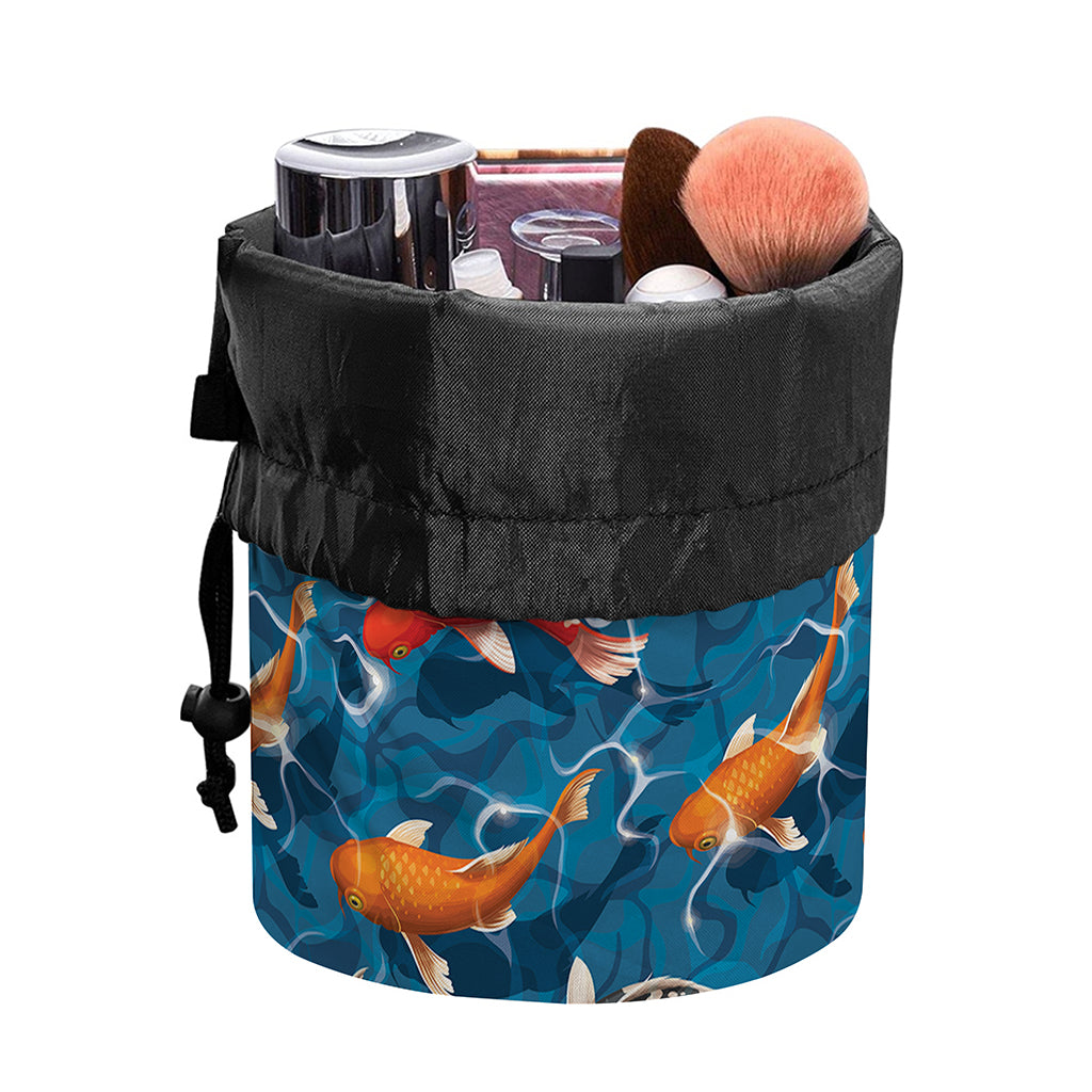 Koi Fish Pattern Print Drawstring Makeup Bag
