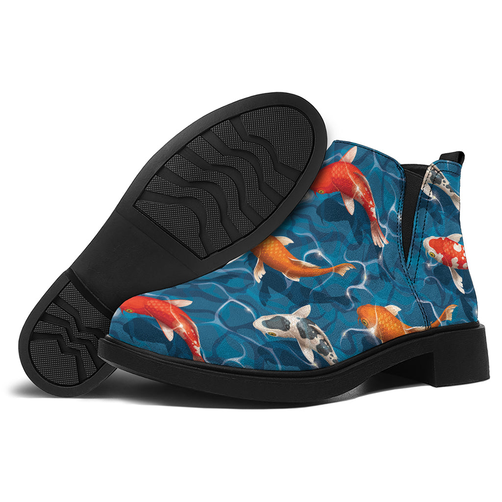 Koi Fish Pattern Print Flat Ankle Boots