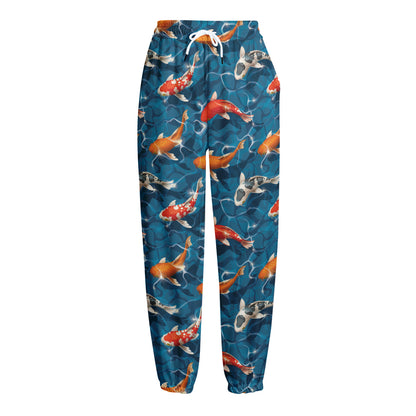 Koi Fish Pattern Print Fleece Lined Knit Pants