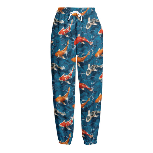 Koi Fish Pattern Print Fleece Lined Knit Pants
