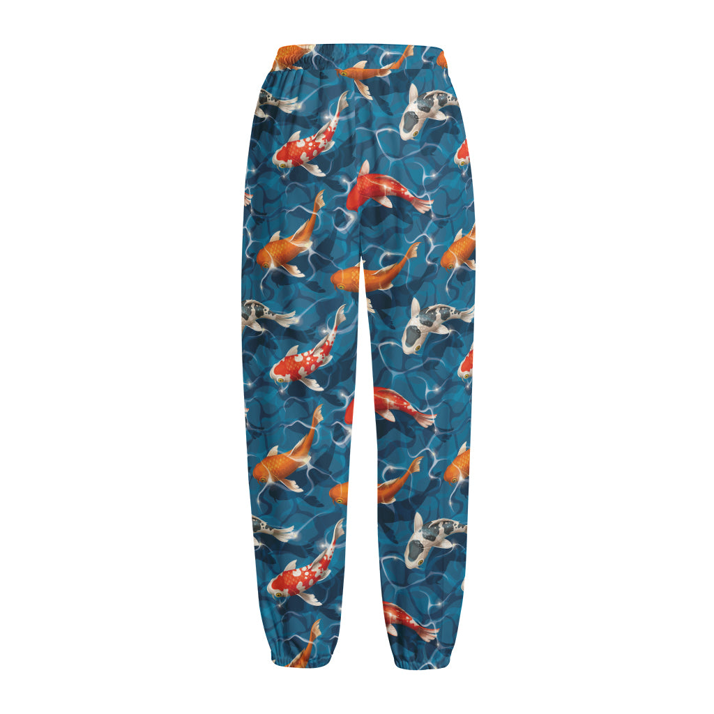 Koi Fish Pattern Print Fleece Lined Knit Pants