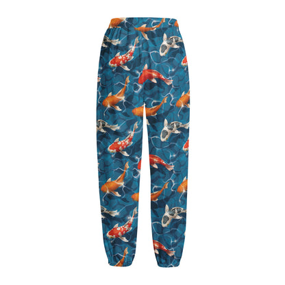 Koi Fish Pattern Print Fleece Lined Knit Pants