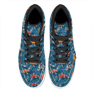 Koi Fish Pattern Print High Top Leather Sneakers