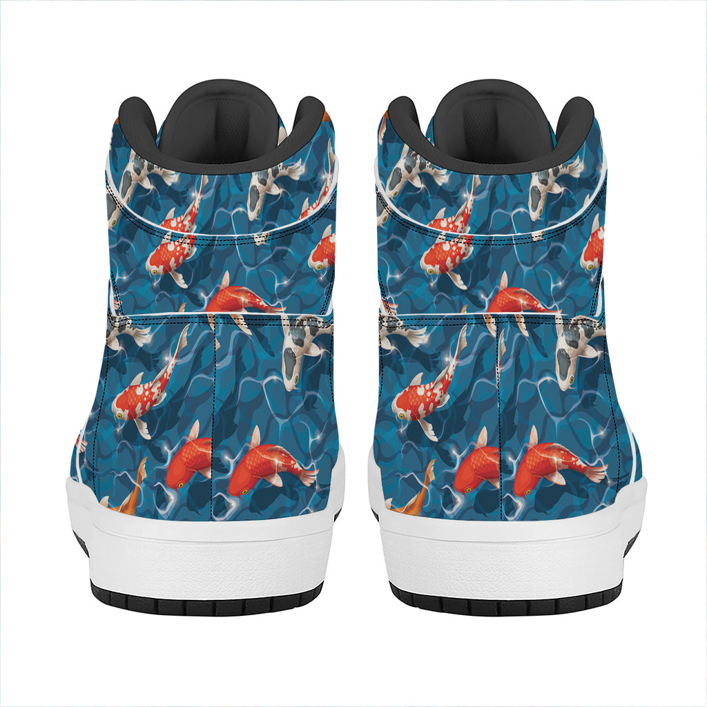 Koi Fish Pattern Print High Top Leather Sneakers