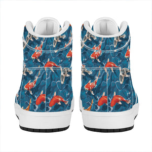 Koi Fish Pattern Print High Top Leather Sneakers