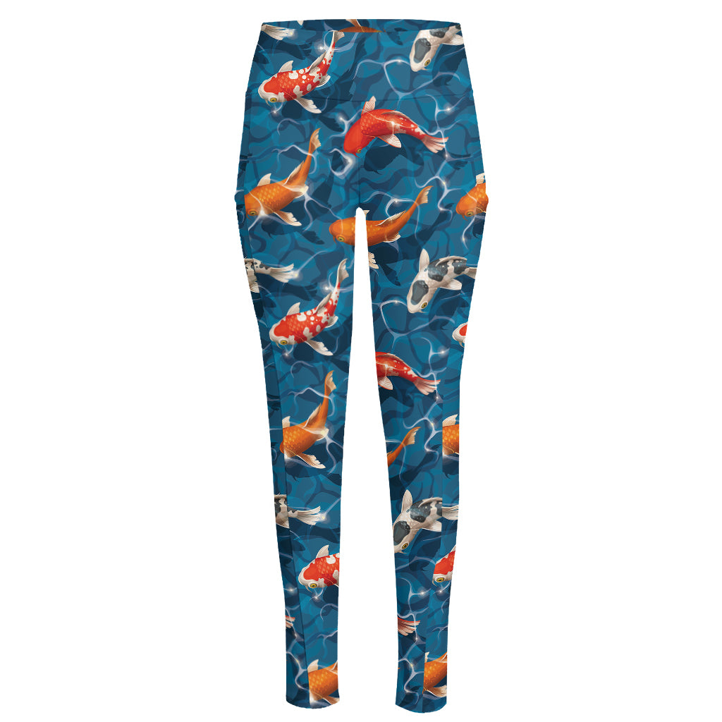 Koi Fish Pattern Print High-Waisted Pocket Leggings