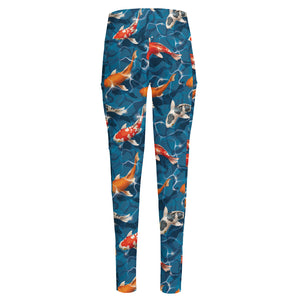 Koi Fish Pattern Print High-Waisted Pocket Leggings