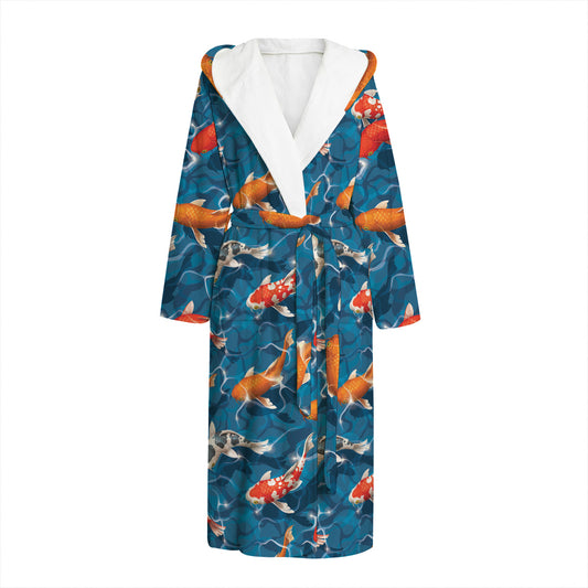 Koi Fish Pattern Print Hooded Bathrobe