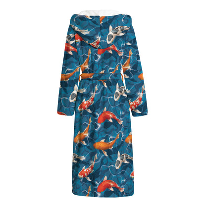 Koi Fish Pattern Print Hooded Bathrobe