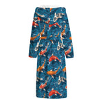 Koi Fish Pattern Print Hooded Bathrobe