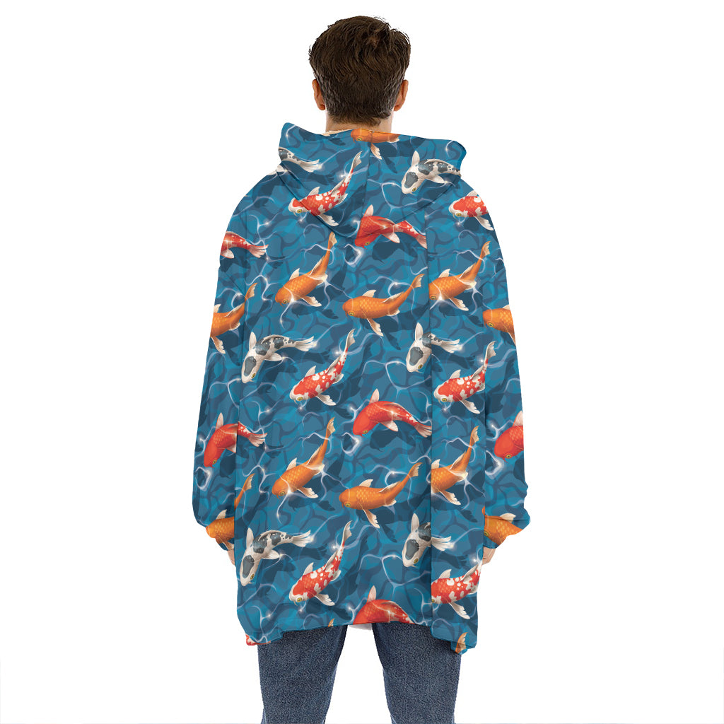 Koi Fish Pattern Print Hoodie Blanket