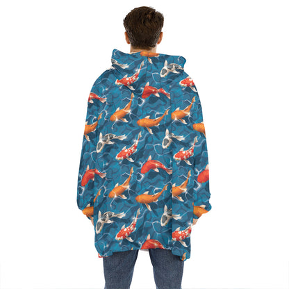 Koi Fish Pattern Print Hoodie Blanket