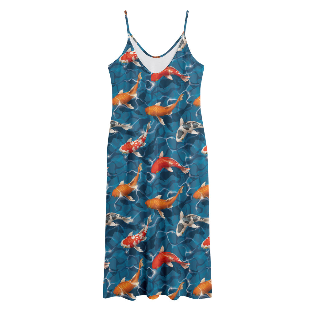 Koi Fish Pattern Print Jersey Midi Cami Dress