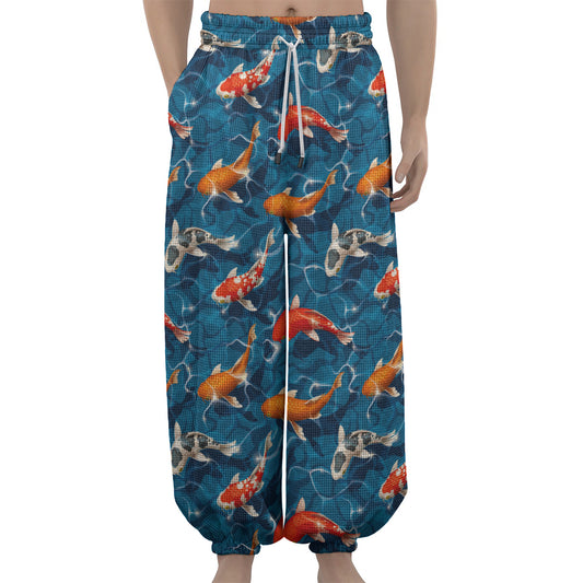 Koi Fish Pattern Print Lantern Pants