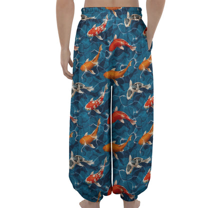 Koi Fish Pattern Print Lantern Pants