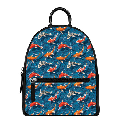 Koi Fish Pattern Print Leather Backpack