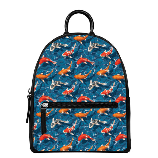 Koi Fish Pattern Print Leather Backpack